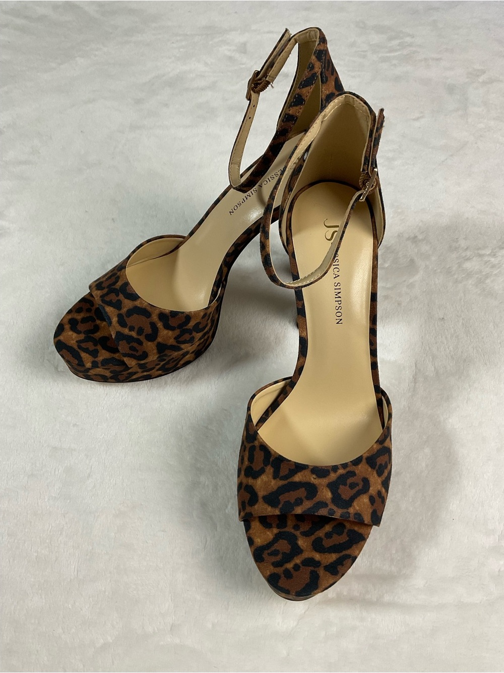 Jessica Simpson Animal Print Platform Heels Ankle Strap Size 8.5 - Picture 2 of 10